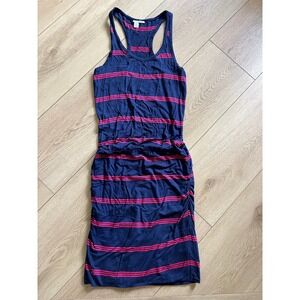 Halogen Navy Pink Stripe Racerback Tank‎ Dress XS Ruched Side Casual